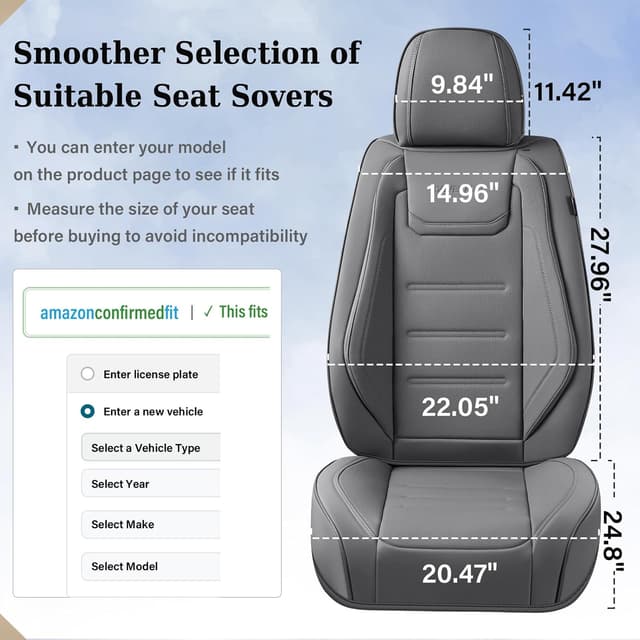 Thumbnail 6 de Coverado Car Seat Covers Full Set (Universal) – Waterproof NAPPA Leather Seat Protectors, Gray