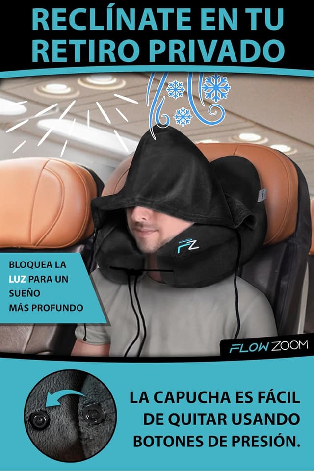 Thumbnail 6 de FLOWZOOM Almohada de Viaje Hinchable 💤 Talla L con Capucha Negra