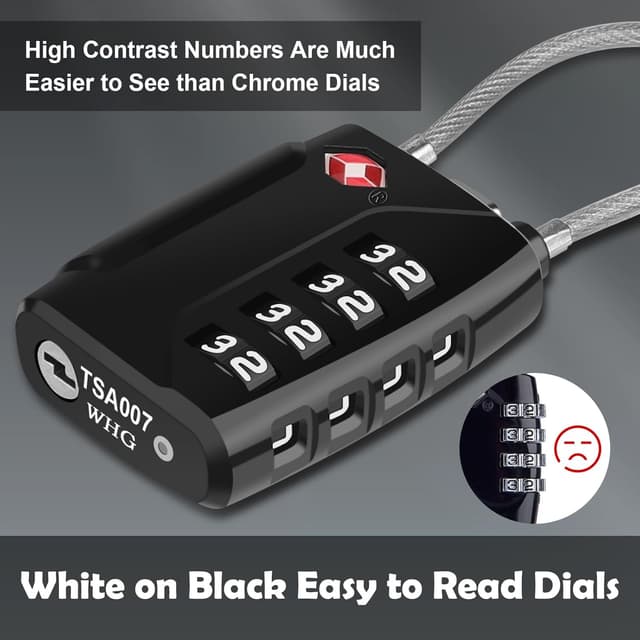 Detalle de Diyife TSA Luggage Locks (2 Pack) – 4 Digit Combination Padlocks with Long Shackle for Suitcases & Bags