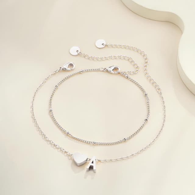 Detalle de SLOONG Herz-Buchstaben-Armband für Damen (vergoldet Silber/18K Gold), personalisiert & verstellbar