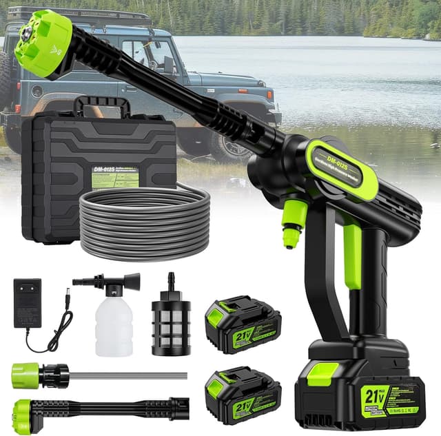 Detalle de Idropulitrice a batteria portatile 100 bar con 2 batterie 4000 mAh, ugello 6 in 1 e tubo 5 m