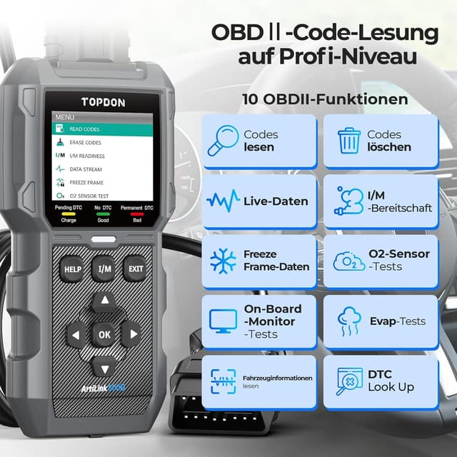 Detalle de TOPDON ArtiLink500B OBD2 Diagnosegerät und Batterietester 2-in-1 für Auto-Fehlercodes und Tests