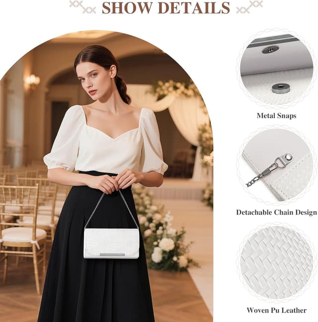 Detalle 2 de BAIGIO Sac de soirée pour femme en cuir PU tressé ondulé (clutch de mariage, fête)
