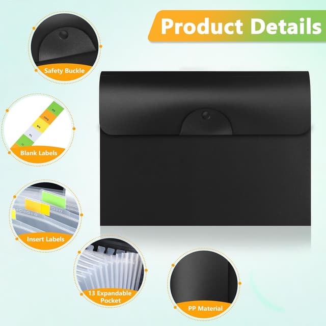 Detalle de Brencco 13-Pocket Expanding File Organiser (A4) with Index Labels