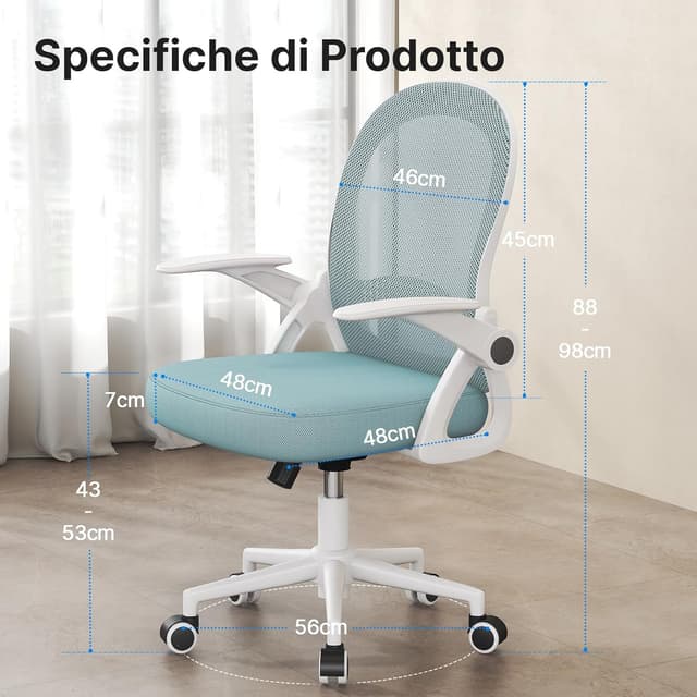 Detalle de naspaluro Sedia Ufficio con supporto lombare, schienale in rete e altezza regolabile (blu)