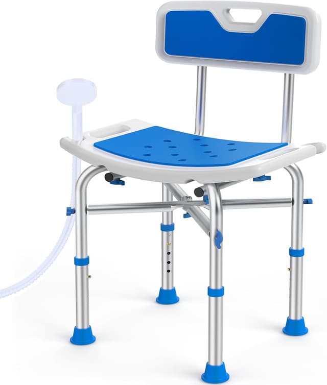 Detalle de KEKOY Duschhocker mit Lehne (2-in-1) – höhenverstellbarer Duschstuhl für Senioren & eingeschränkte Mobilität, Blau