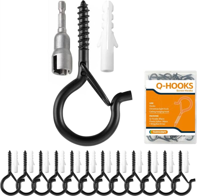 Detalle de TAIHUIMY Screw Hooks for Outdoor String Lights (Q-hanger) with safety buckle – 40 lbs