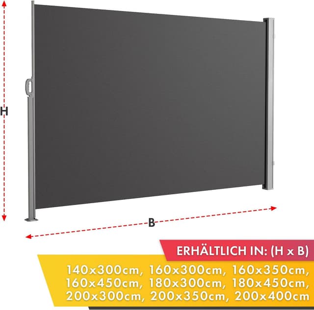 Detalle 2 de KARAT ALU Seitenmarkise (ausziehbar) in Anthrazit – Seitenrollo mit Wandhalterung für Balkon, Terrasse & Garten