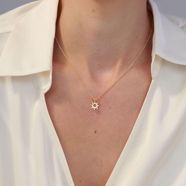 Detalle de HANLI 14K Gold vergoldete Halskette Damen mit Anhängern – 42 cm + 5 cm Verlängerung