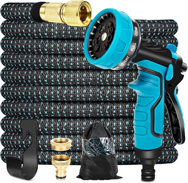 Detalle de YMTEEDIO Expandable Garden Hose (30FT) with 8-Function Leak-Proof Sprayer