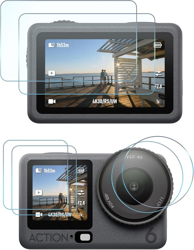 Detalle de iDaPro Displayschutz für DJI Osmo Action 6: Hartglas (9H) inkl. Objektivschutz & Schutz für Sub-Bildschirm (2+2+2-teilig)