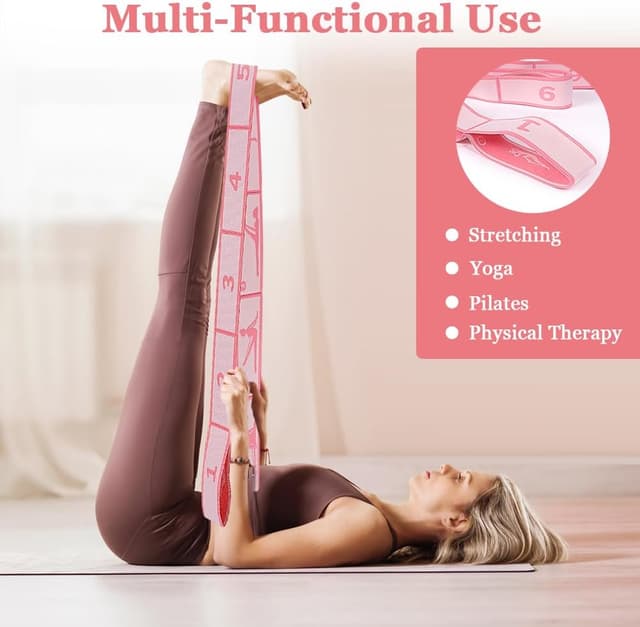 Detalle 2 de flintronic Yoga Stretching Strap – Stretching-Band mit 9 Schlaufen für Yoga, Pilates, Tanz & Gymnastik