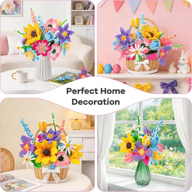 Thumbnail 6 de WEVOL Bügelperlen Bastelset Blumen mit 4.300 Steckperlen (5 mm), 16 Farben, 14 Vorlagen & Aufbewahrungsbox