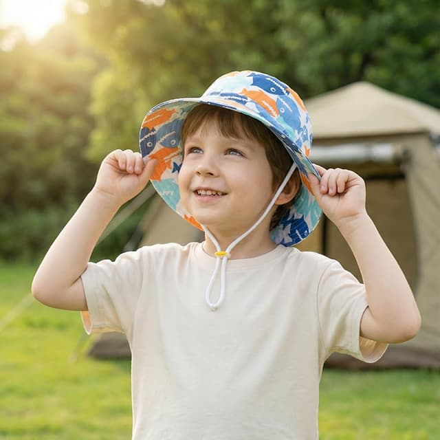 Detalle de FUYAO Baby Sun Hat for Kids (Toddler Boys & Girls) – Adjustable Chin Strap Cotton Bucket Hat