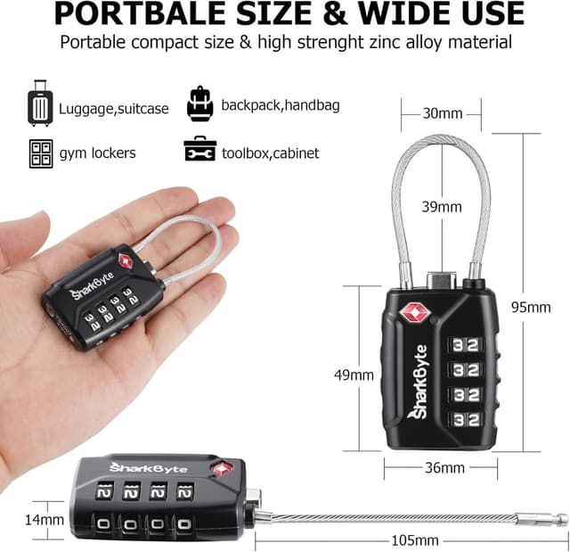 Thumbnail 3 de SharkByte TSA Approved 4‑Dial Luggage Lock 2 pack 🔒