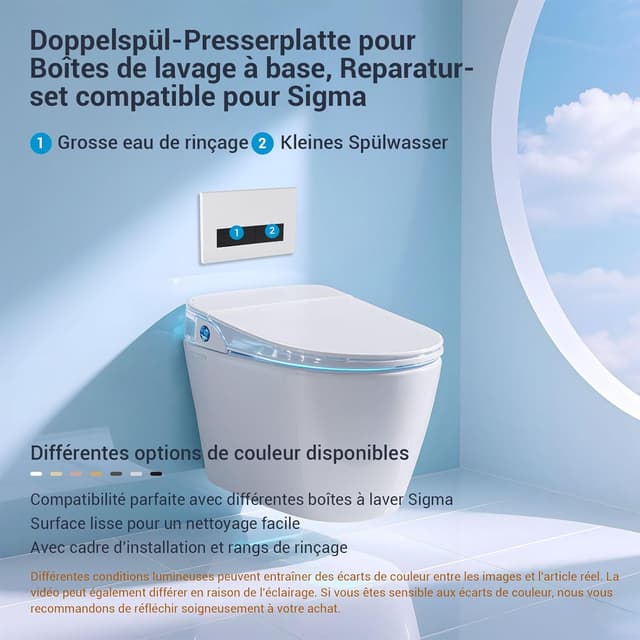 Detalle de Mendorio WC Drückerplatte kompatibel mit Geberit Sigma / UP300 & UP320 (Doppelspülung, Matt Weiß & Matt Schwarz Knopf)