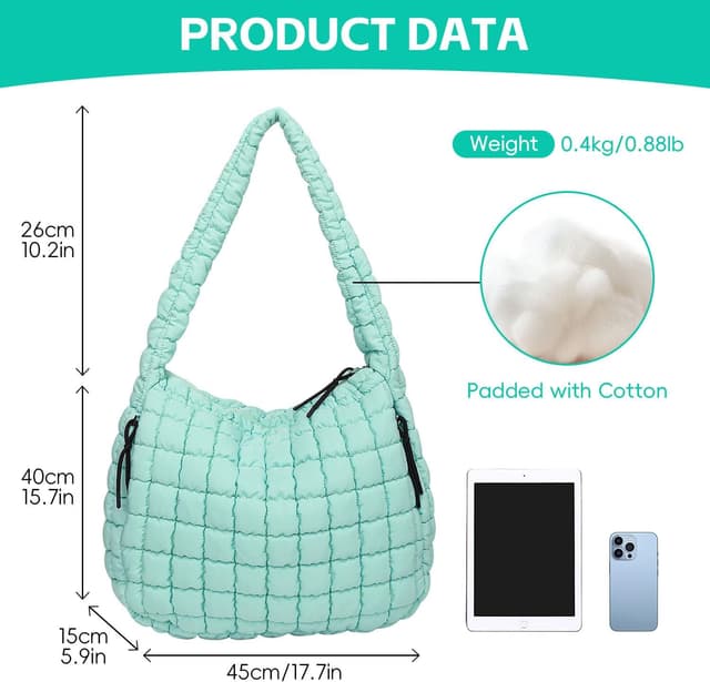 Detalle de Bagtopia Puffer Tote Bag (Large Quilted Puffer Bag) – lightweight quilted hobo tote for work, gym & travel