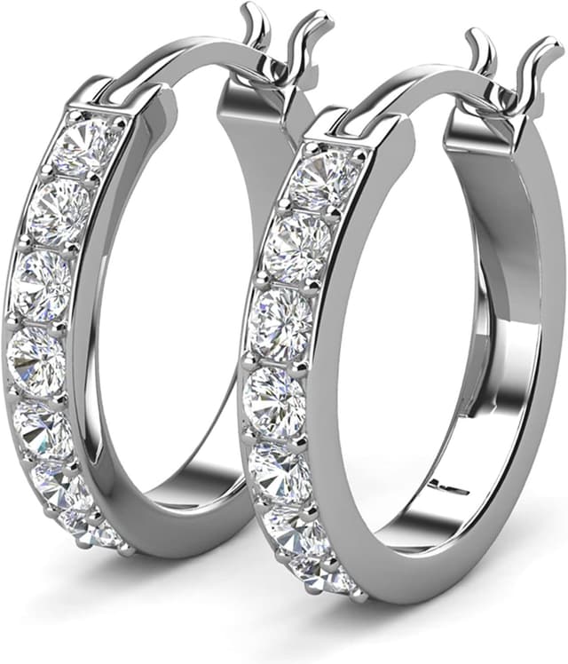 Detalle de Hoop Loop Earrings in 18K White Gold with Sparkling Crystal & Gift Box