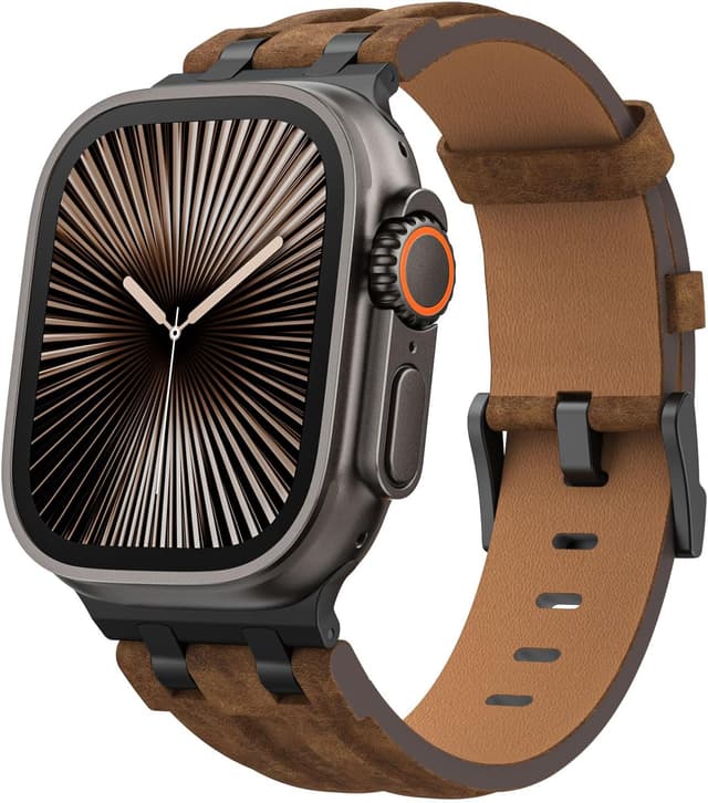 Detalle de MoKo Bracelet en cuir pour Apple Watch (Ultra/Series/SE) avec connecteurs métalliques