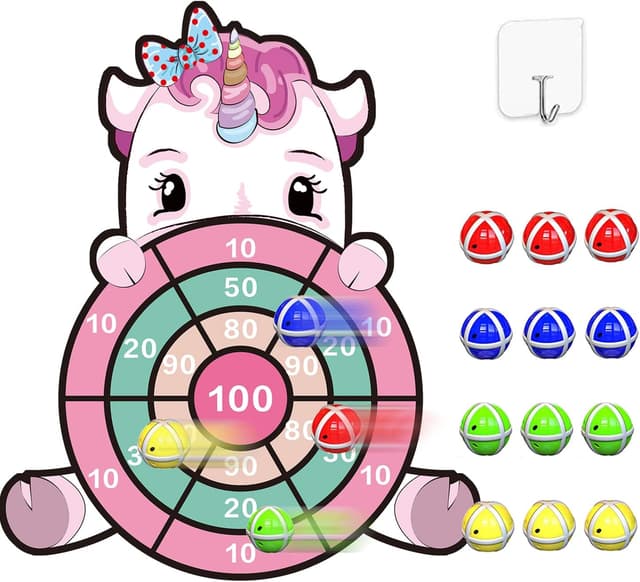 Detalle de Unicorn 25-inch sticky ball dart board game for kids (ages 4-9) with 12 sticky balls