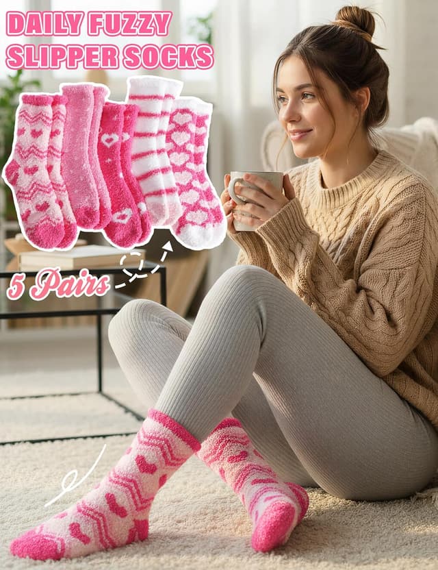 Thumbnail 4 de MOGGEI Fuzzy Fluffy Socks 5 Pairs