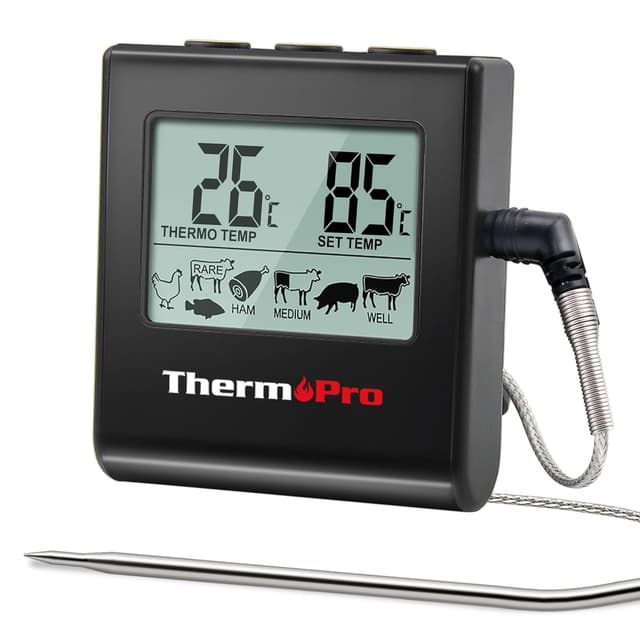 Detalle de ThermoPro TP16B termometro da cucina digitale con ampio display LCD, timer e sensore in acciaio inox