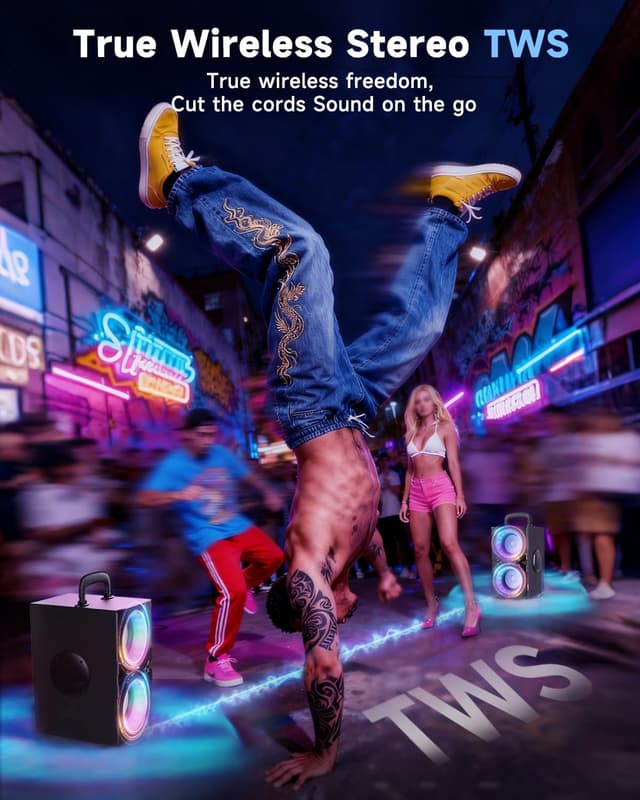 Detalle 1 de YIER Party Bluetooth Speaker with 80W Peak Power, TWS, RGB Lights, and Long Playtime