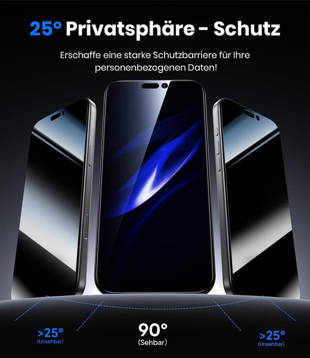 Detalle de Hoerrye Privacy-Schutzfolie für iPhone Air (Panzerglas, 9H+), Sichtschutz 25° – 2 Stück, mit Einbau-Case