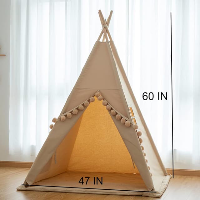 Thumbnail 6 de RONGFA Kids Teepee Tent Indoor Play Cottage with Floor Mat, Star Light & Carry Bag