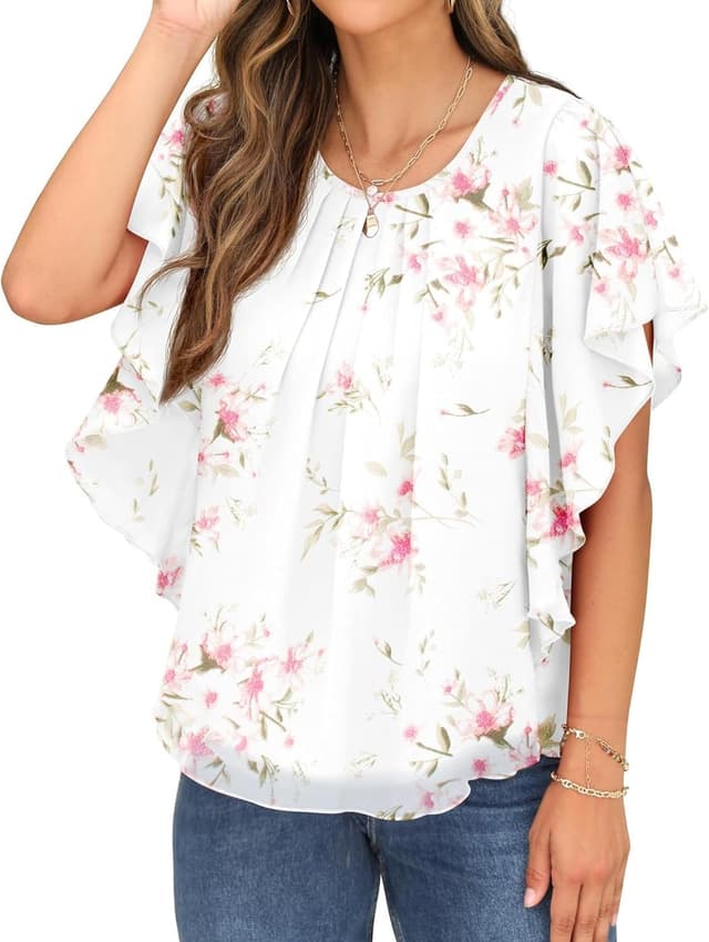 Detalle 2 de QIXING Chiffon Kurzarm Bluse Damen