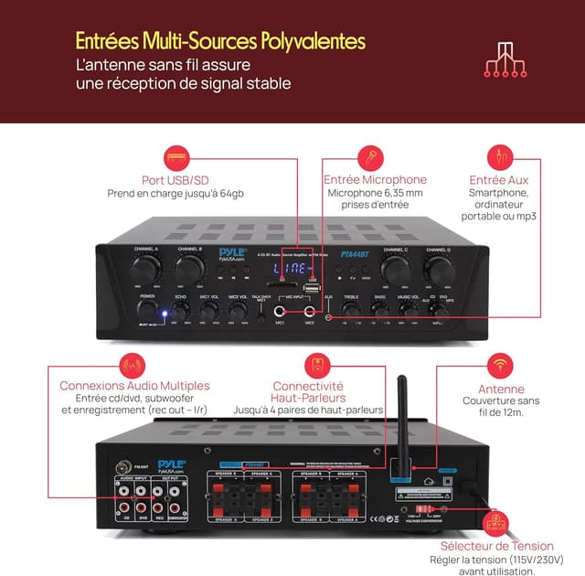 Detalle de Pyle Ampli Bluetooth Karaoké 500W 🎤
