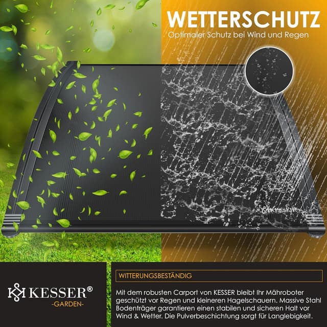 Detalle de KESSER® Mähroboter-Garage mit Dach aus Polycarbonat (82 x 103 x 47 cm) – inkl. Handschuhe & Brushset, schwarz