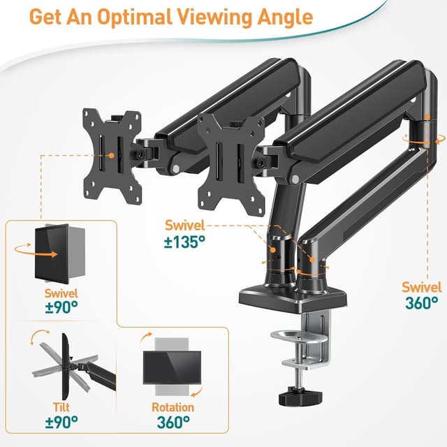 Detalle 1 de ELIVED Brazo Doble Ajustable a Gas para Monitores 13-32"🖥
