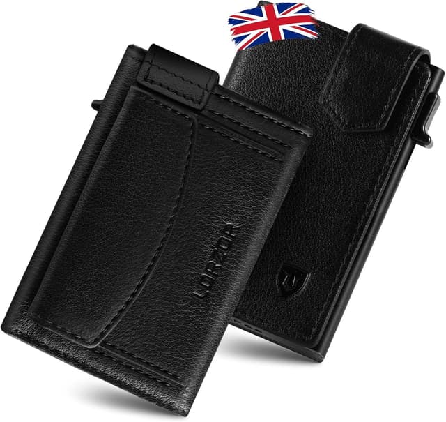 Detalle de LORZOR Magnetic Closure Card Holder with XXL Coin Pocket – Slim Genuine Leather RFID Wallet
