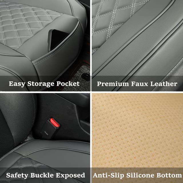 Detalle de Vankerful 2 Pack Faux Leather Front Seat Covers (Grey) – Bottom Seat Cushion Protectors