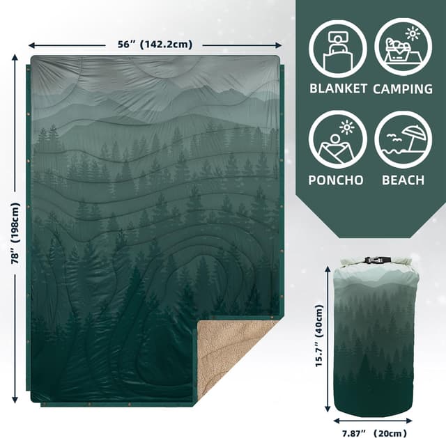 Detalle de KawaGebo Kamp Campingdecke Outdoor Reisedecke ultraleicht, wasserabweisend, inkl. wasserdichter Beuteltasche (200x145 cm)