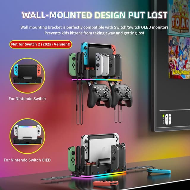 Detalle 2 de FASTSNAIL RGB Switch Wall Mount for Joy-Con Charger with Switch Organizer