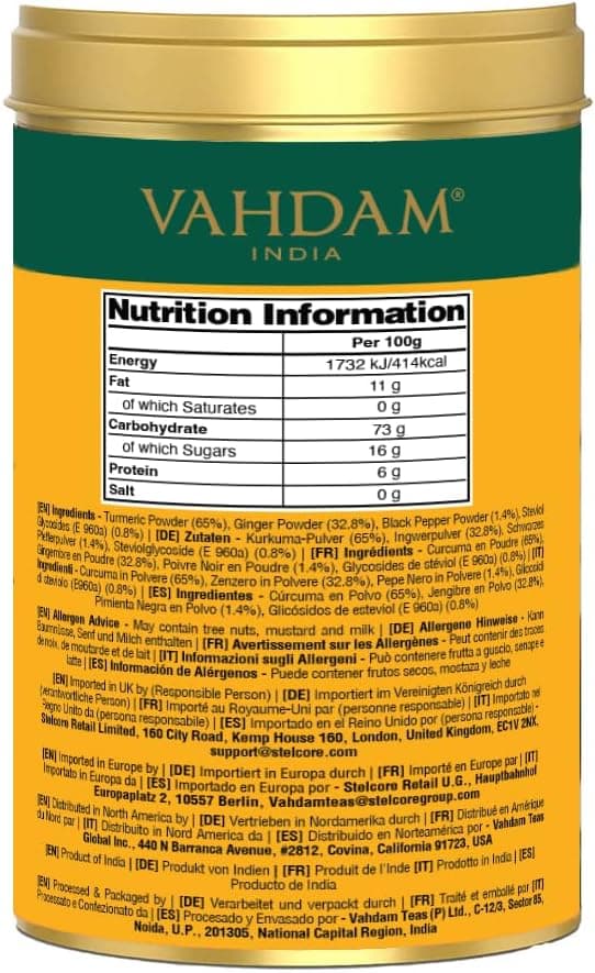 Detalle 2 de VAHDAM Latte Cúrcuma Jengibre ☕ 100g Sin Cafeína