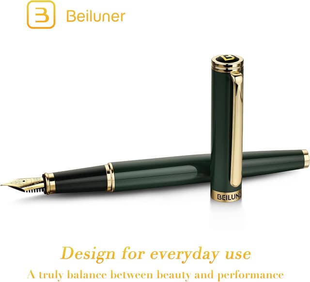 Detalle 2 de BEILUNER Luxury Fountain Pen in Racing Green with 24K Gold Accents and Fine Nib