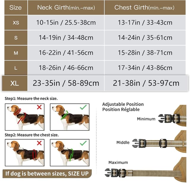 Detalle de HEELE Dog Harness (XL) – padded no-pull reflective harness with handle for small to large dogs, brown