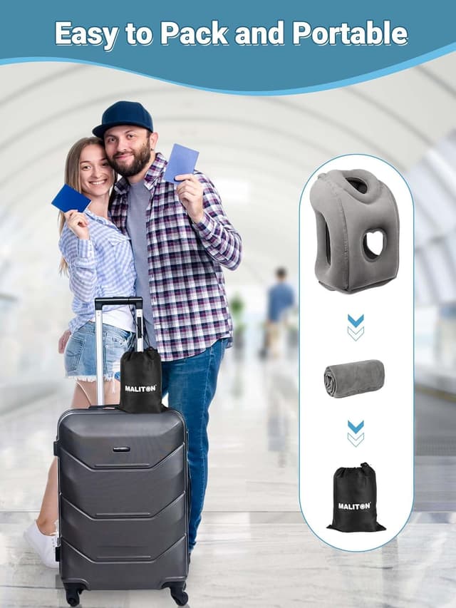 Thumbnail 6 de Maliton Inflatable Travel Pillow for Airplane and Long Trips (Dark Grey)