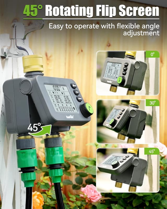 Detalle de RAINPOINT Centralina irrigazione con 2 uscite, timer con ritardo pioggia, IP54 e LCD grande (ingresso/uscita in ottone)