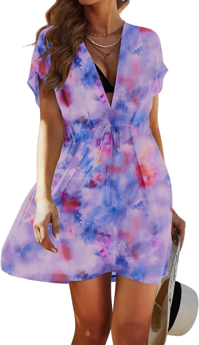 Detalle de Avidlove Chiffon Swimsuit Cover-Up for Women with Deep V-Neck & Drawstring