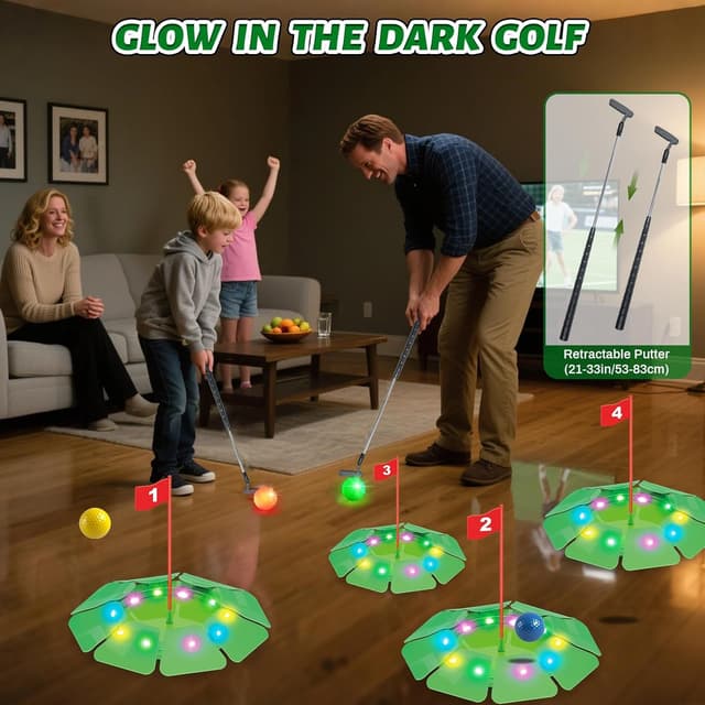 Detalle de VATOS Light Up Golf Putting Game Set with 4 LED Holes and Extendable Putter