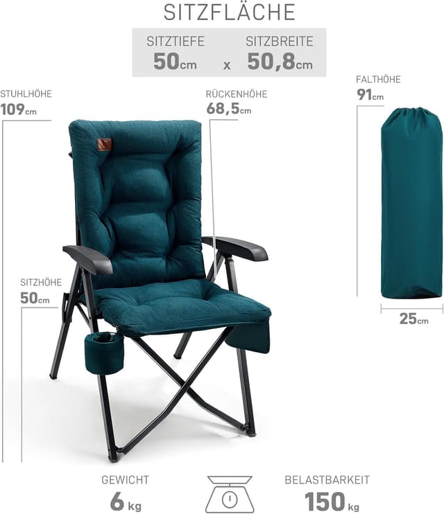 Detalle de EVER ADVANCED Campingstuhl 150 kg belastbar