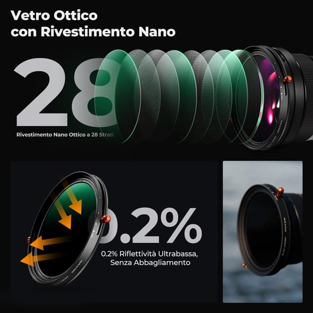 Detalle de K&F CONCEPT Nano-Xcel 37MM ND2-32 & CPL 2 in 1: filtro ND variabile e polarizzatore circolare con custodia