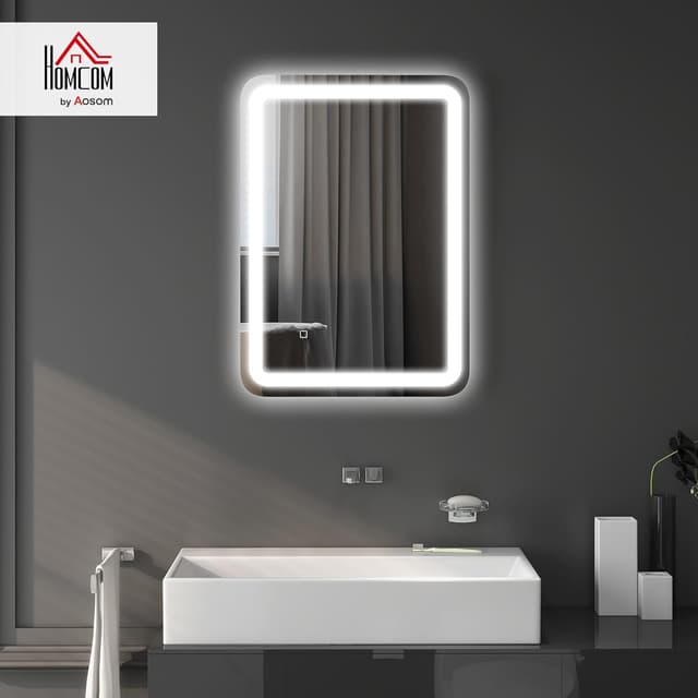 Detalle de HOMCOM Miroir de salle de bain LED 50 x 70 cm avec éclairage 3 couleurs, dimmable et anti-buée (IP44)
