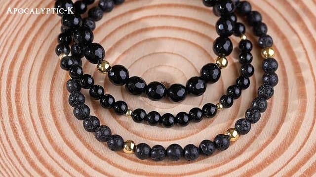 Detalle de Apocalyptic-K Damen Fußkettchen mit Naturstein-Perlen (4 mm) aus 925 Silber/Gold, handgewebt