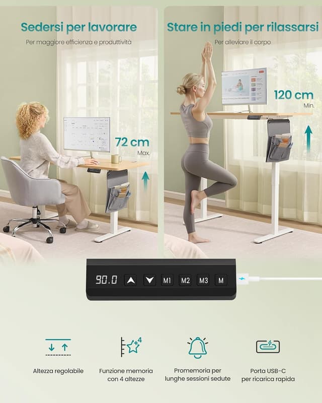 Detalle 2 de SONGMICS scrivania regolabile in altezza elettrica 140×60 cm con memoria 4 posizioni LSD134YA01