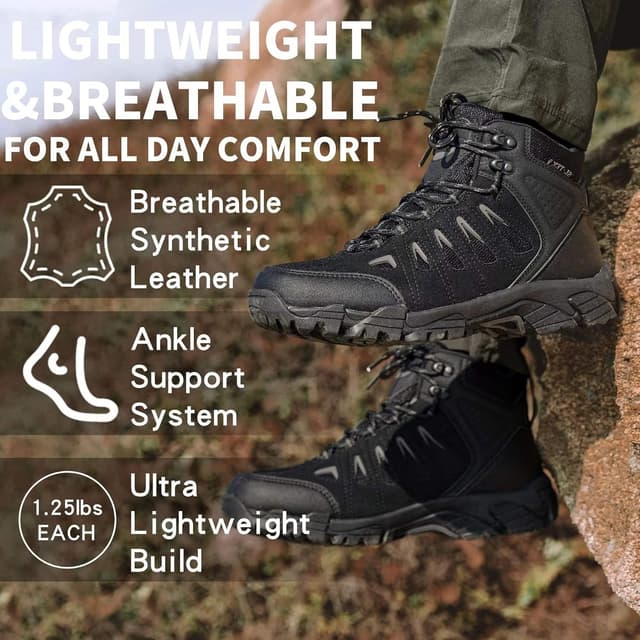 Thumbnail 6 de SHULOOK Men’s Waterproof Hiking Boots — Lightweight Mid-Top Ankle Hikers with Non-Slip Traction